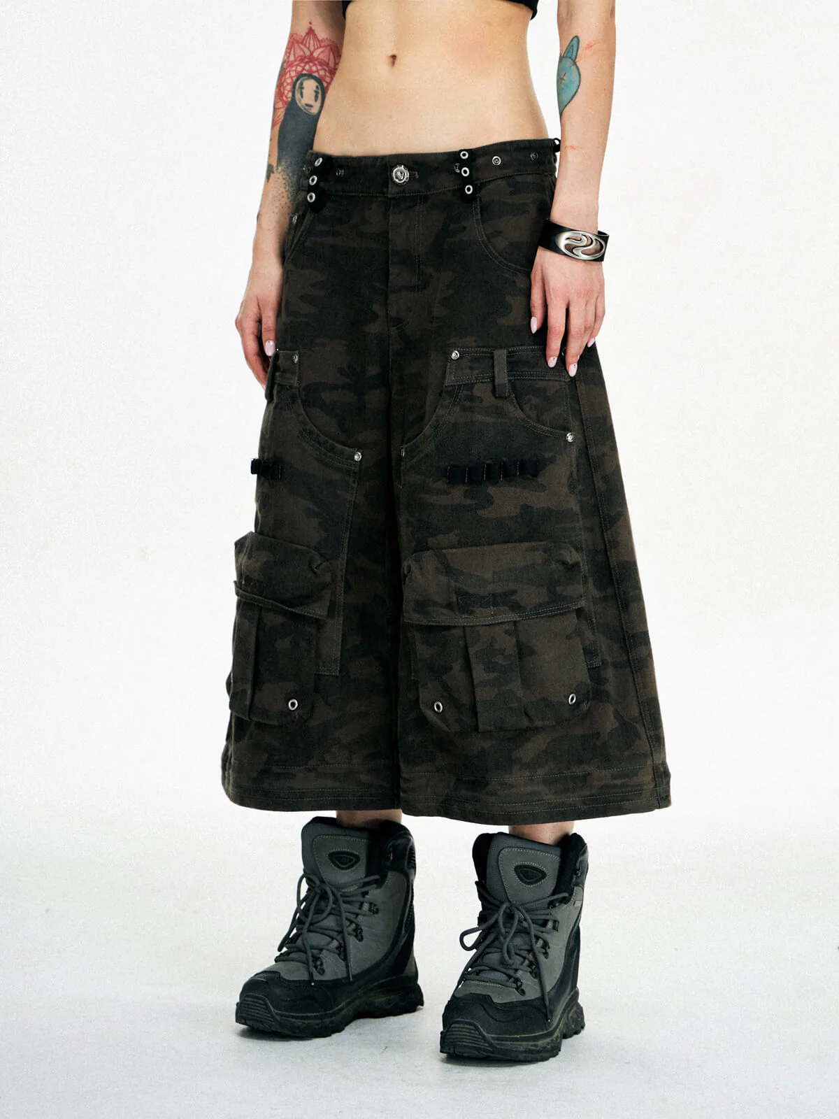 Personsoul Brown Camo Overalls with Zip-Off Legs