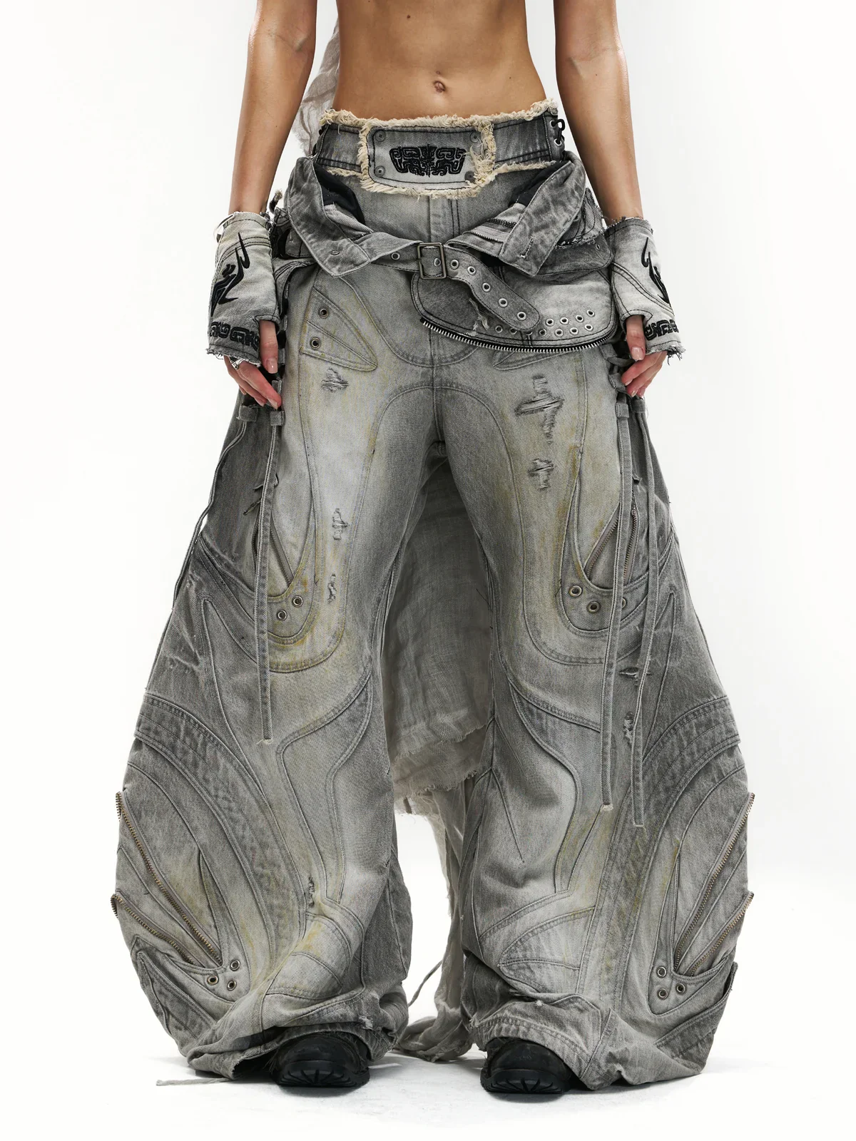 Deconstructed Exaggerated Flared Patchwork Jeans