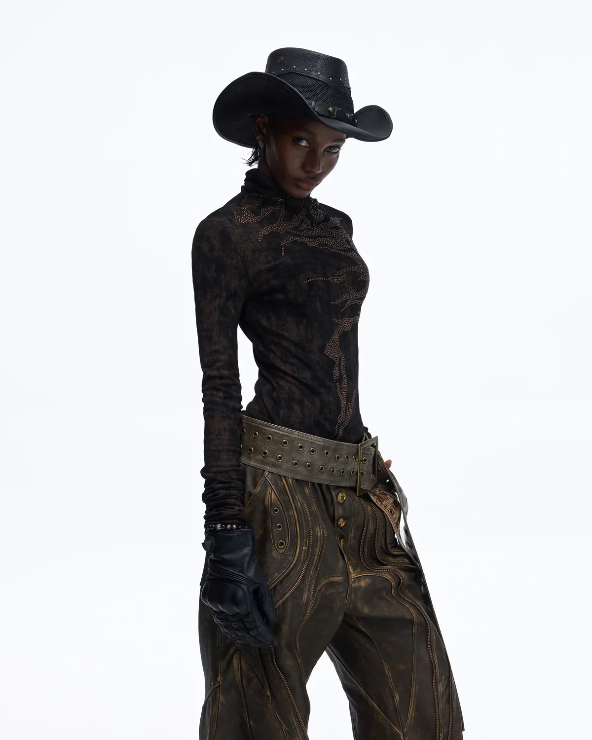 Personsoul Metallic Crystal-Lightning Long Sleeve Tee In Black