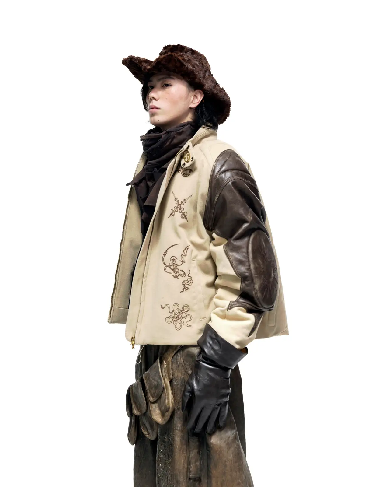 Personsoul Leather Patchwork Cotton Jacket