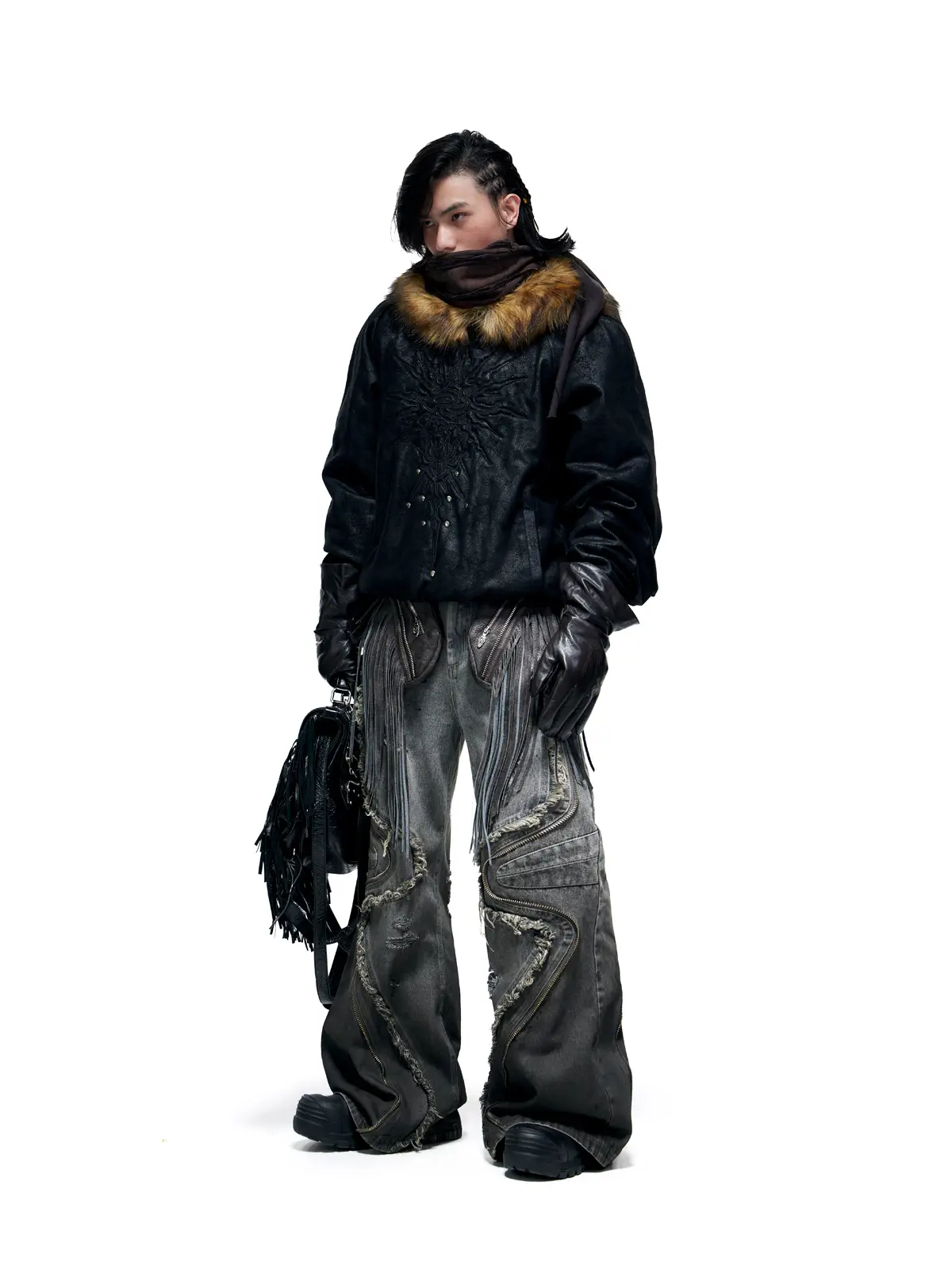 Personsoul Sun Totem Fur Collar Hoodie