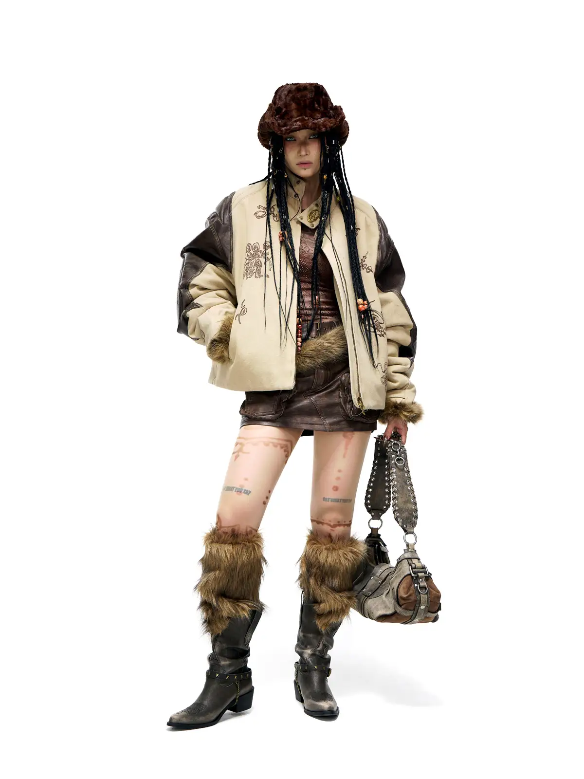 Personsoul Leather Patchwork Cotton Jacket