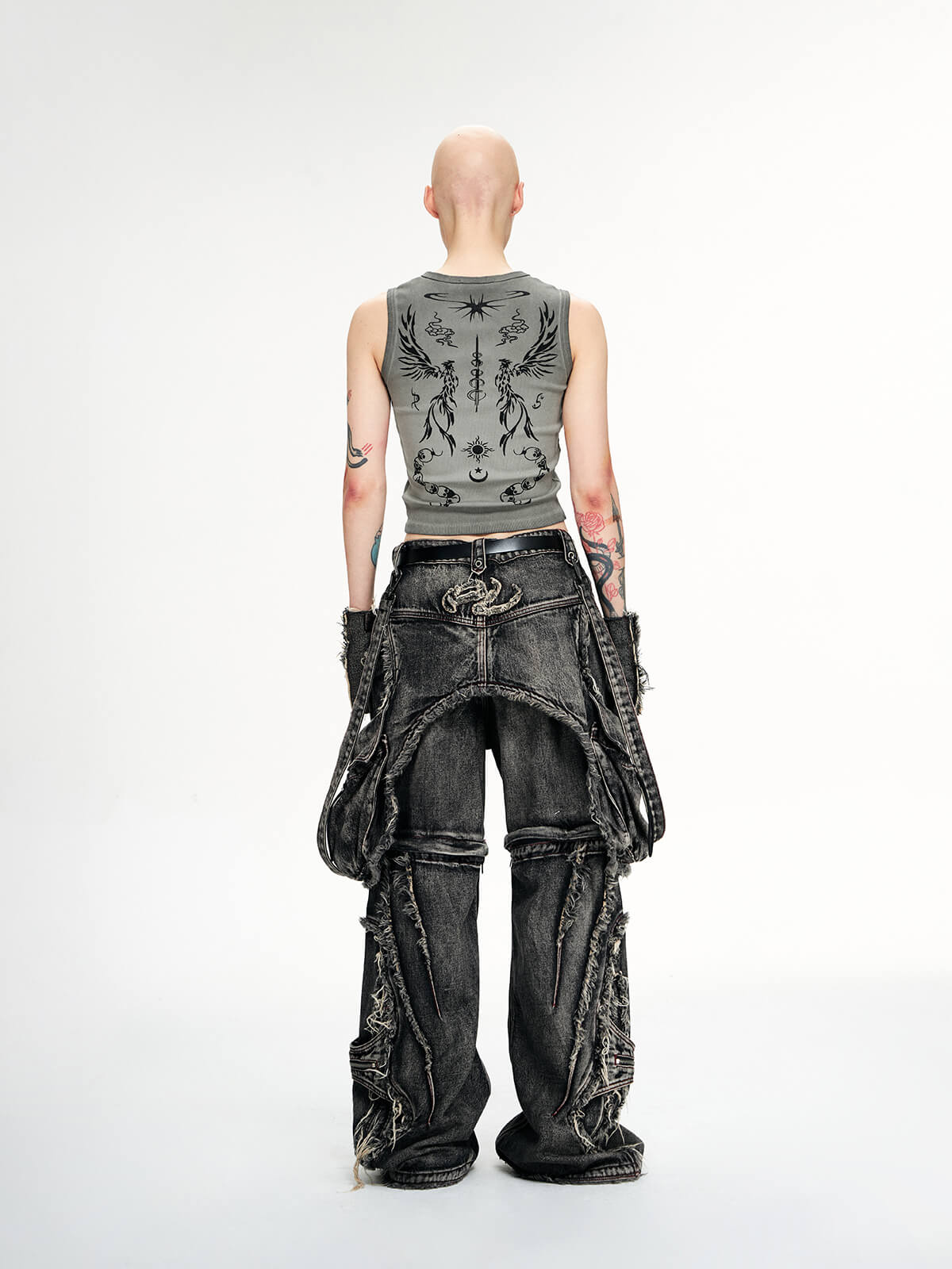 Personsoul Black Detachable Denim Overalls