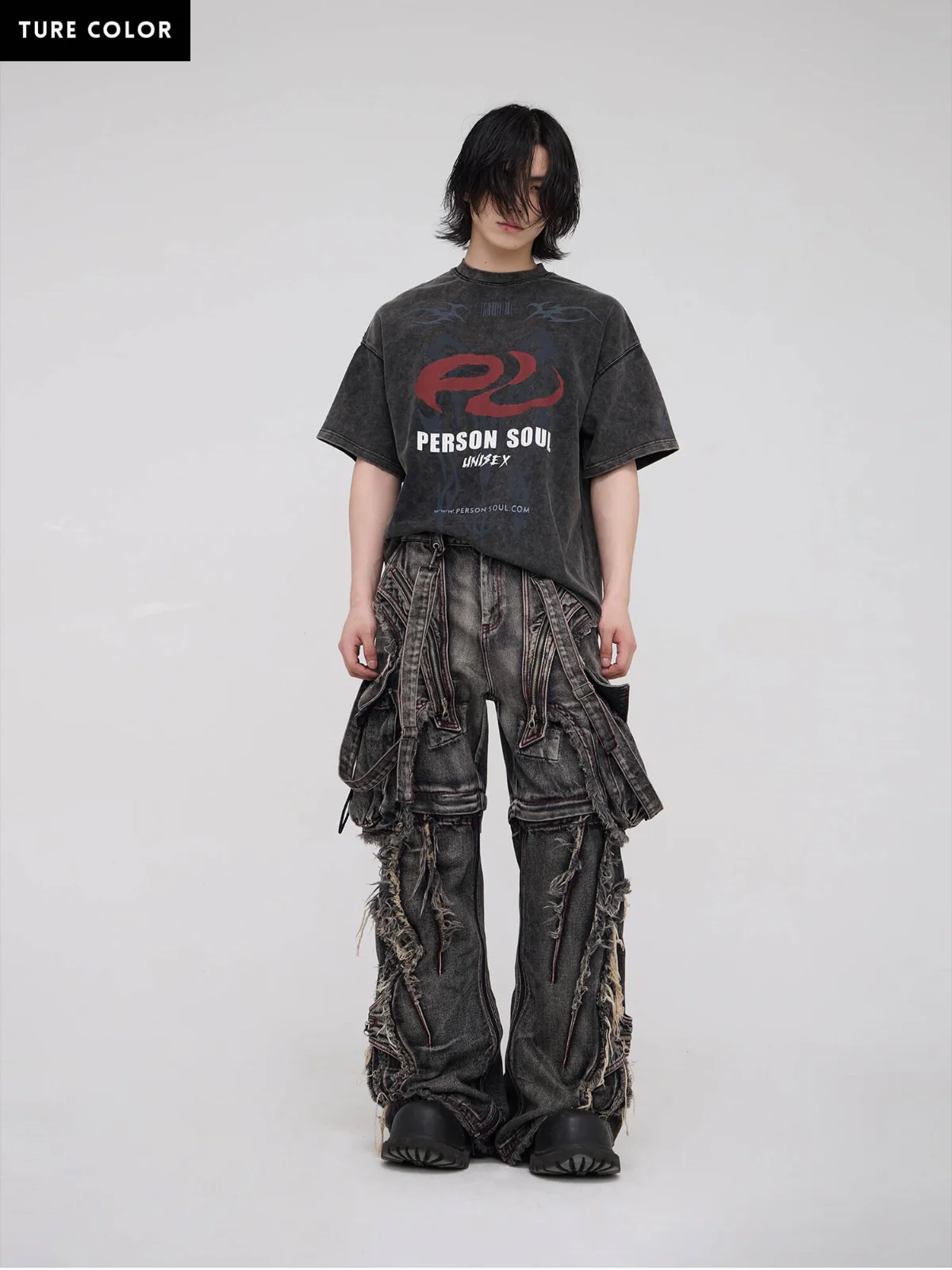 Personsoul Black Detachable Denim Overalls