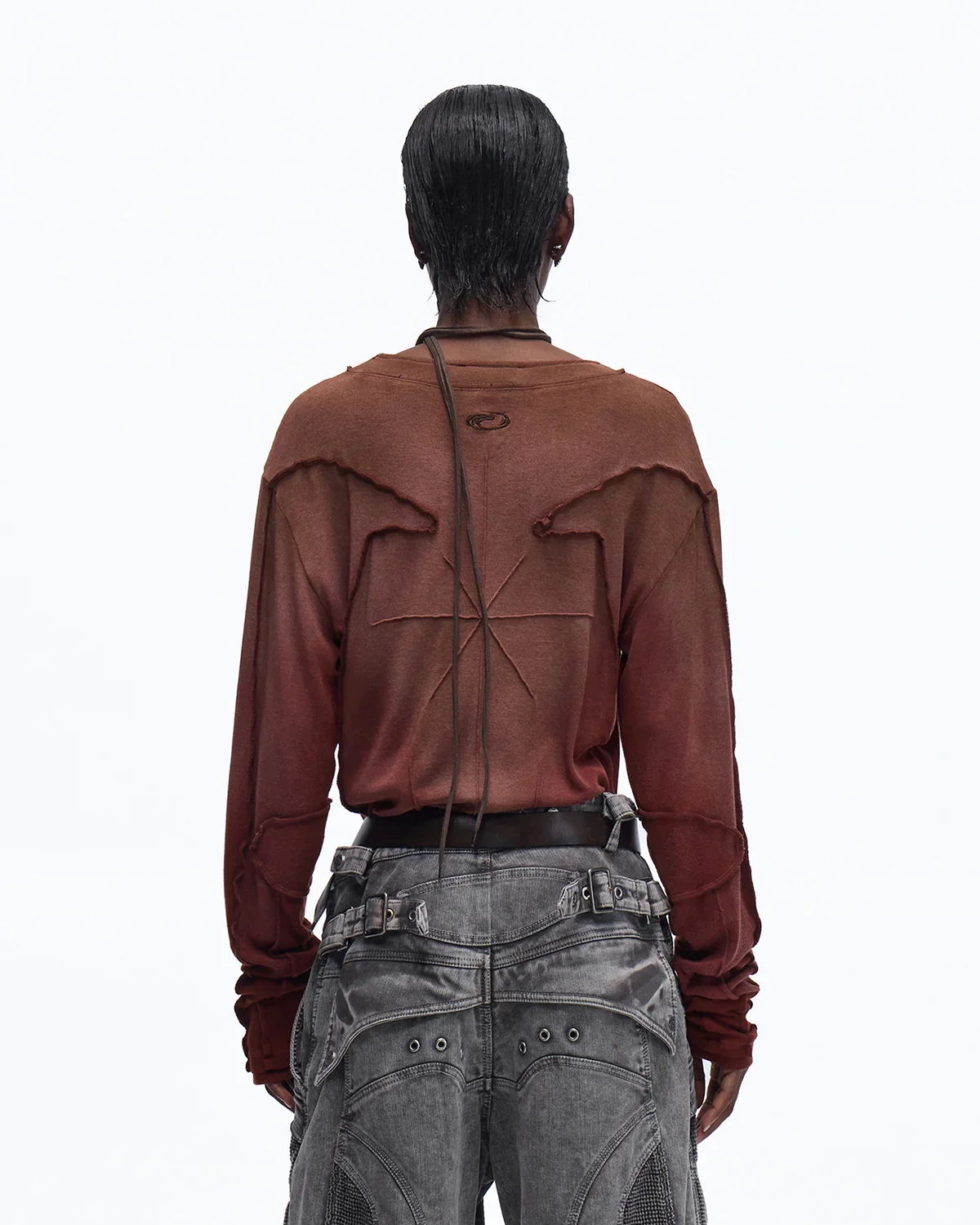 Personsoul Contrast Stitch Long Sleeve Top In Red