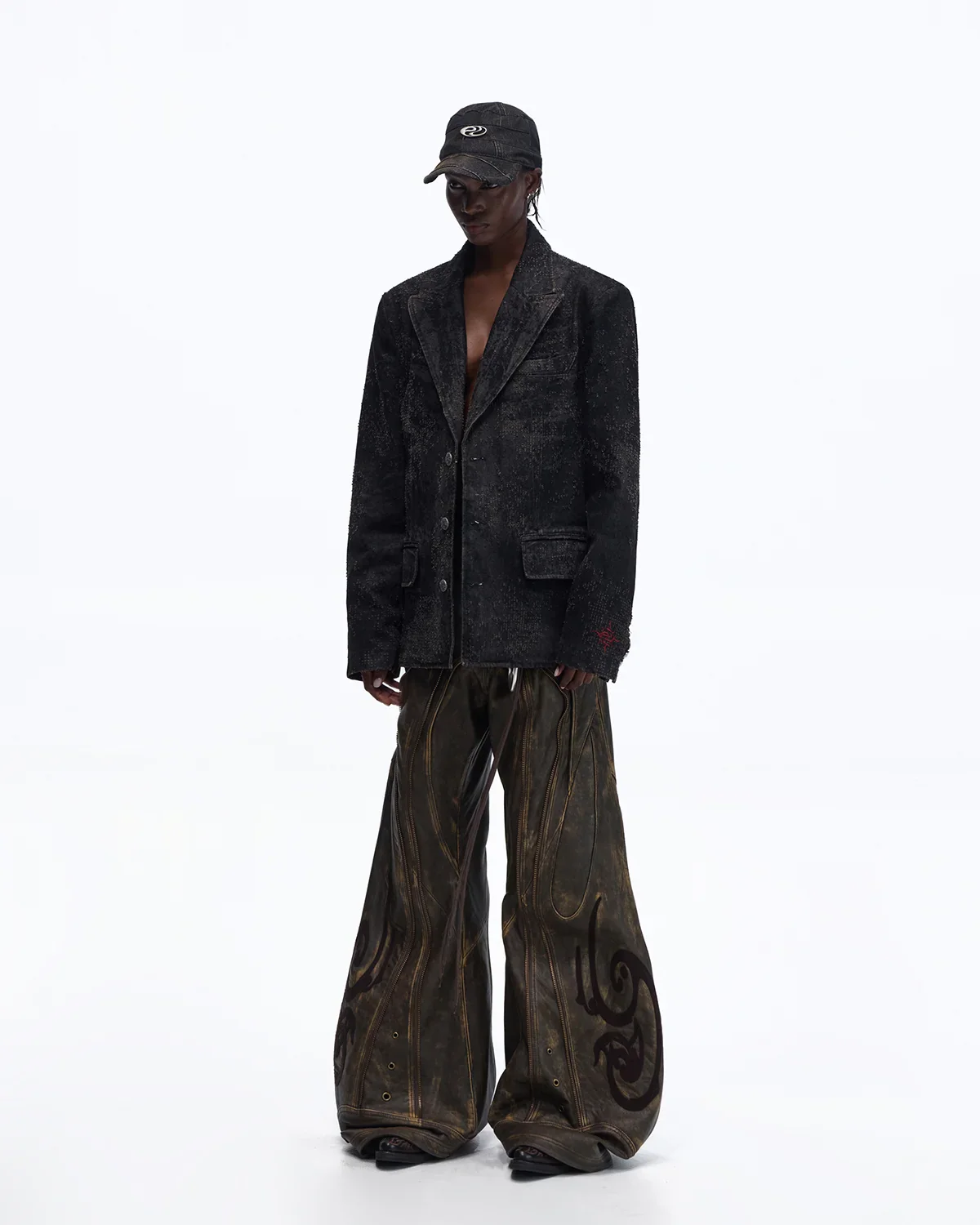 Personsoul Black Laser-Distressed Denim Blazer