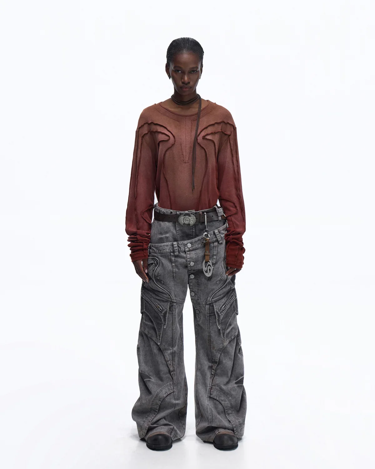 Personsoul Contrast Stitch Long Sleeve Top In Red