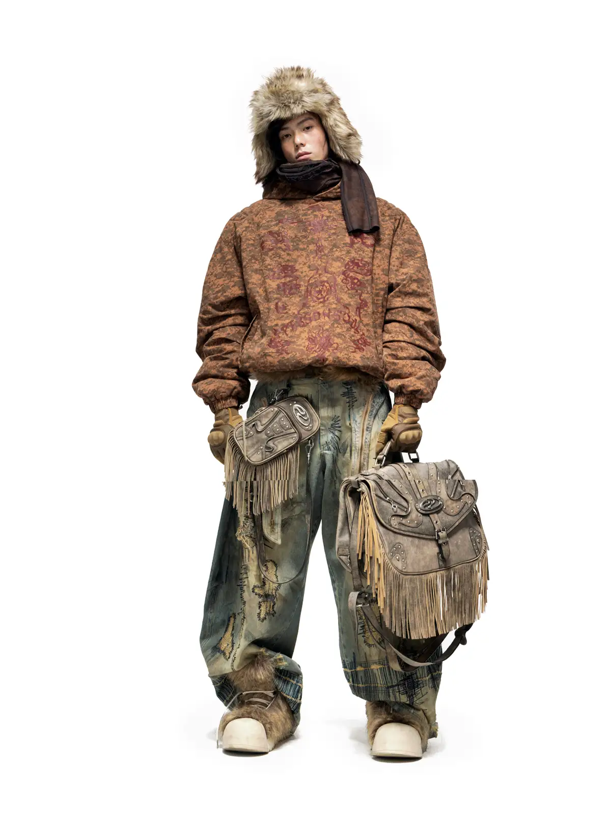 Personsoul Camouflage Totem Cotton Hoodie