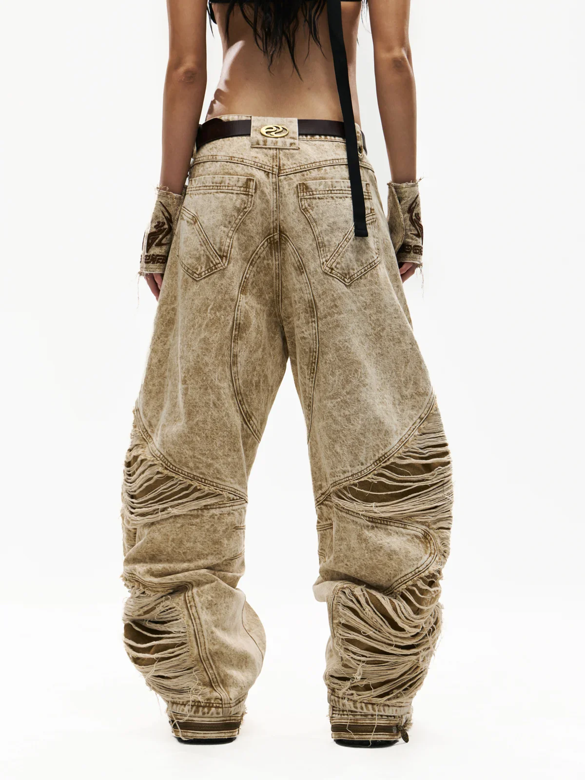 Distroyed Apricot Baggy Jeans