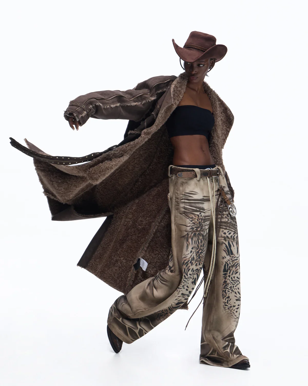 Personsoul Distressed Tiger-Pattern Totem Sweatpants