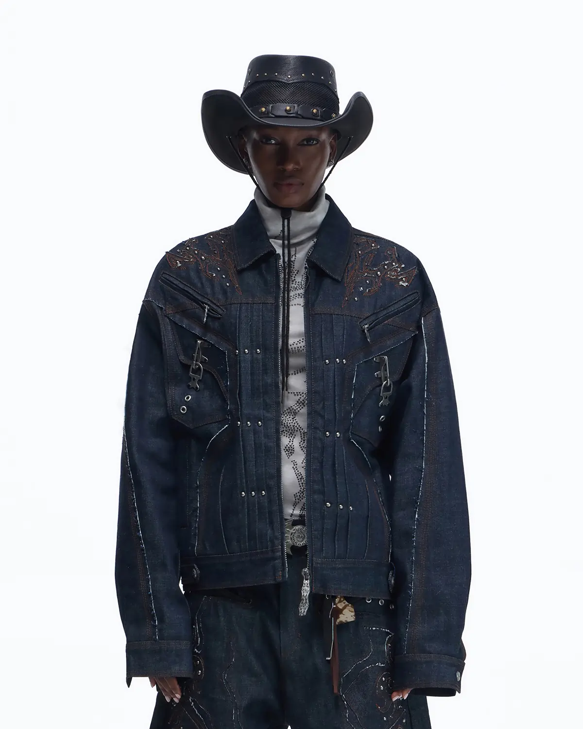 Personsoul Raw Denim Patch Embroidered Jacket