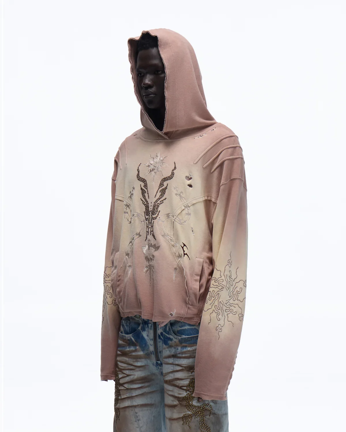 Personsoul Rhinestone Embroidered Hoodie