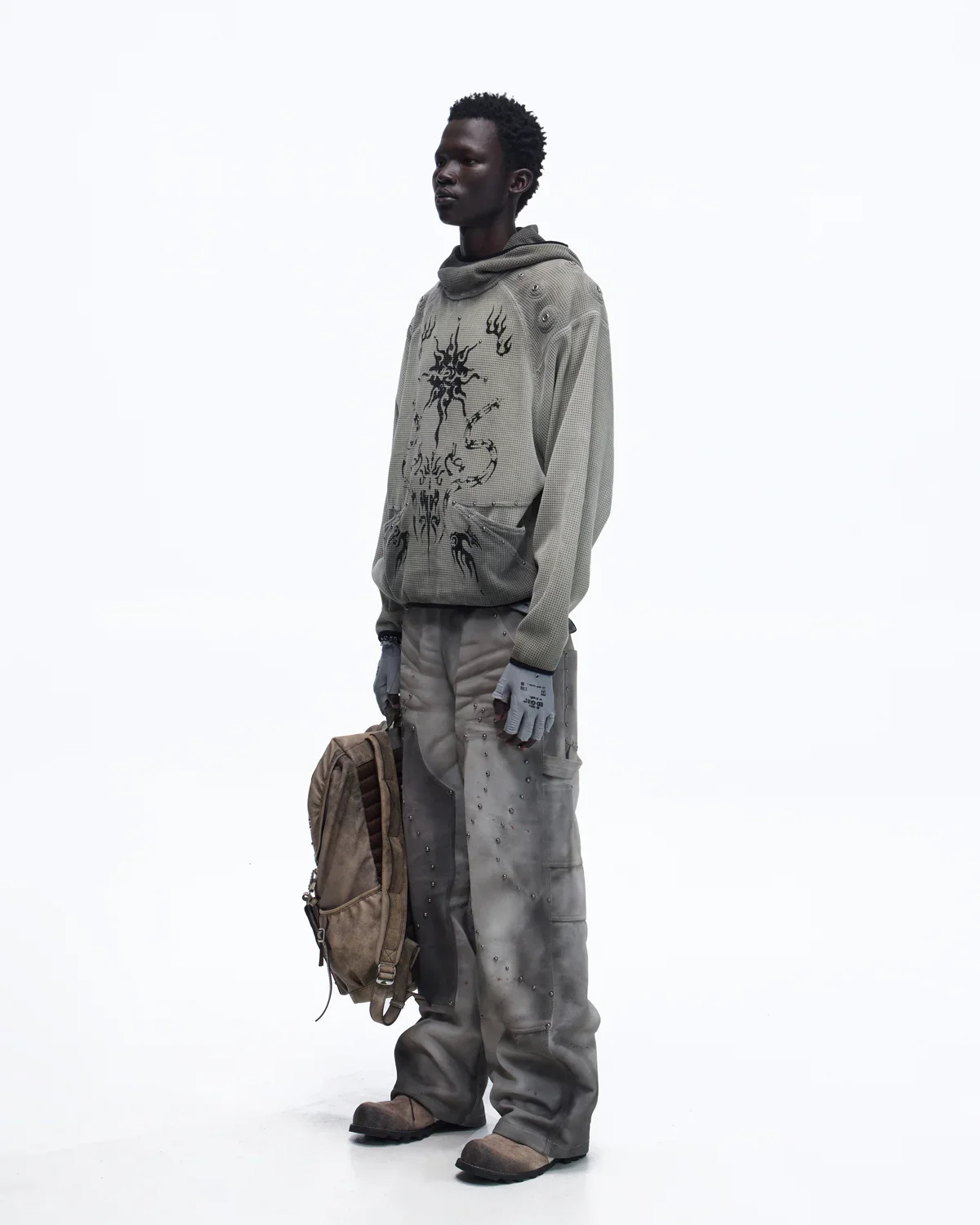 Personsoul Solar Totem Textured Plaid Hooded Sweatshirt