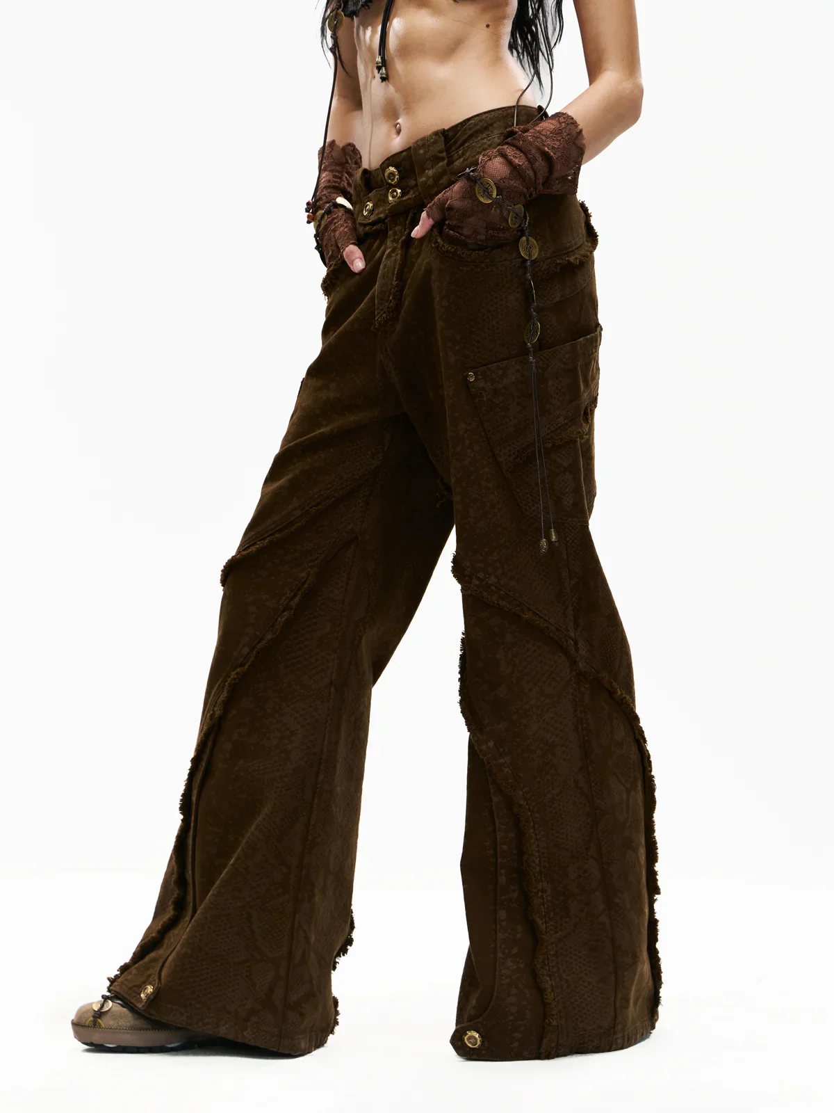 Personsoul Brown Snake Print Denim Jeans