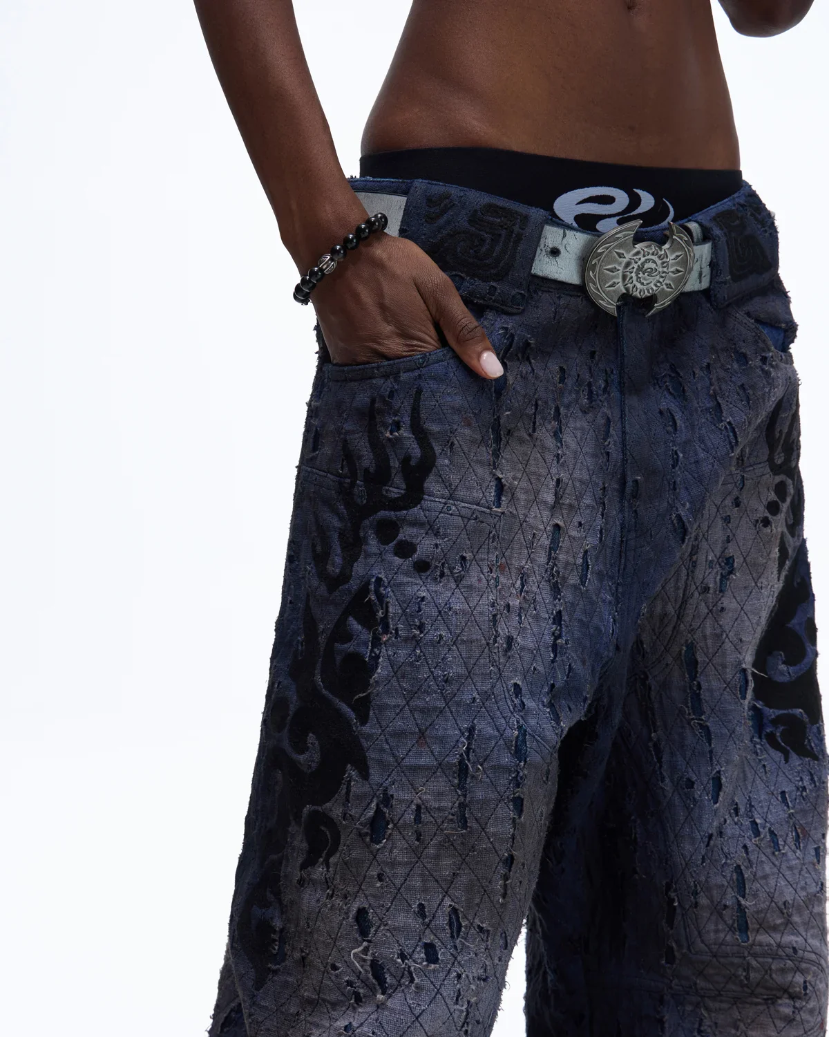 Personsoul Ripped Double-Layer Curved Jeans