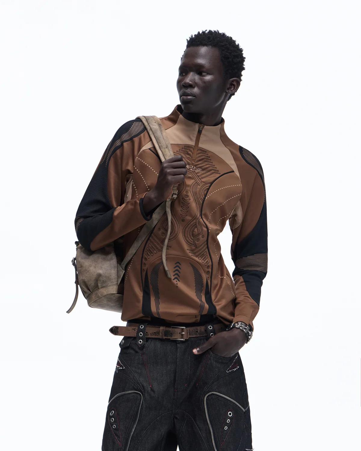 Personsoul Geometric Curve Mock Neck Top