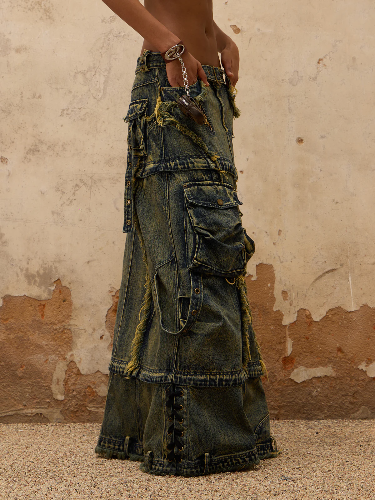 Personsoul Three-Stage Maxi Denim Skirt