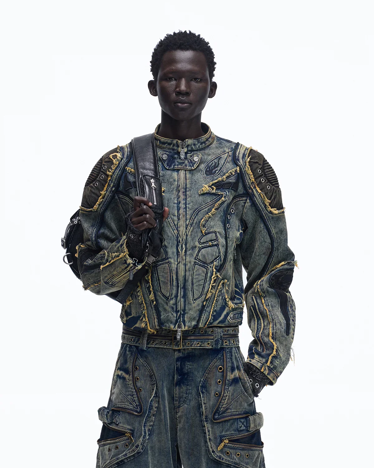 Personsoul Tiger Print Racing Denim Jacket