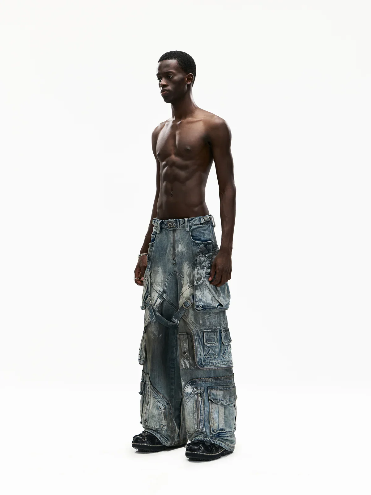 Personsoul White Stain Graffiti Cargo Pants