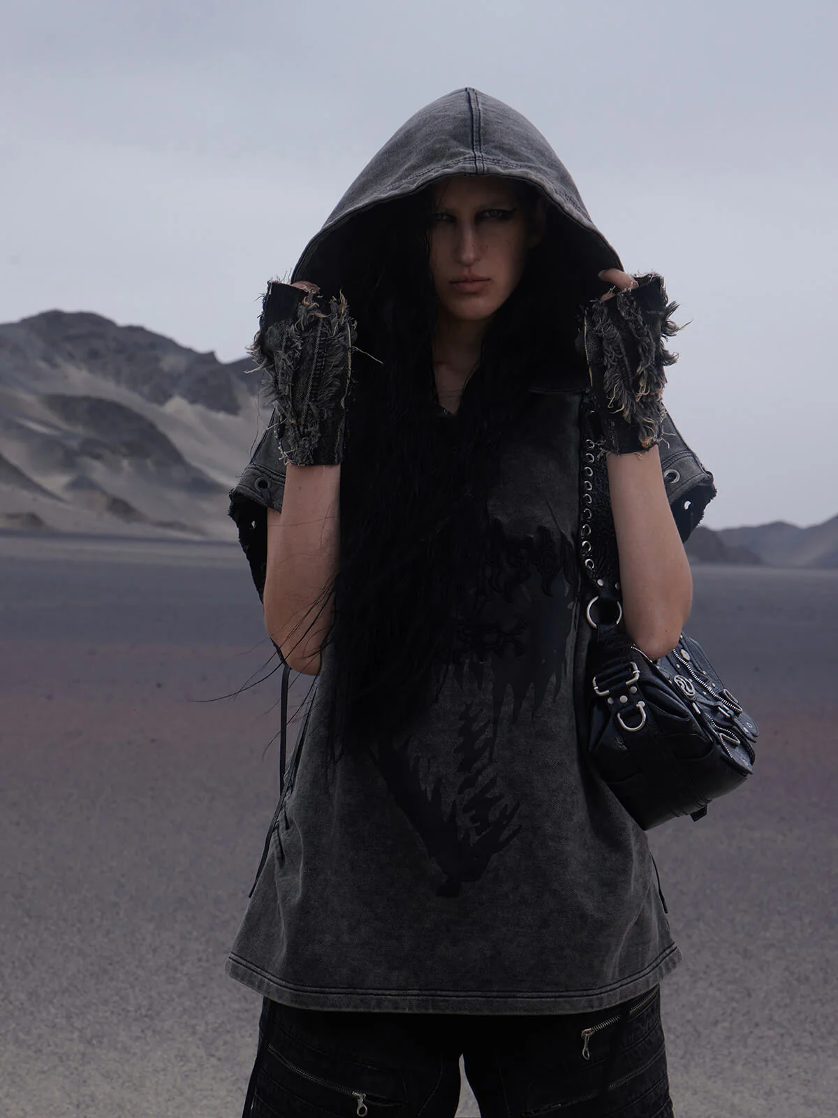 Personsoul Button Collar Hooded Sleeveless Sweatshirt