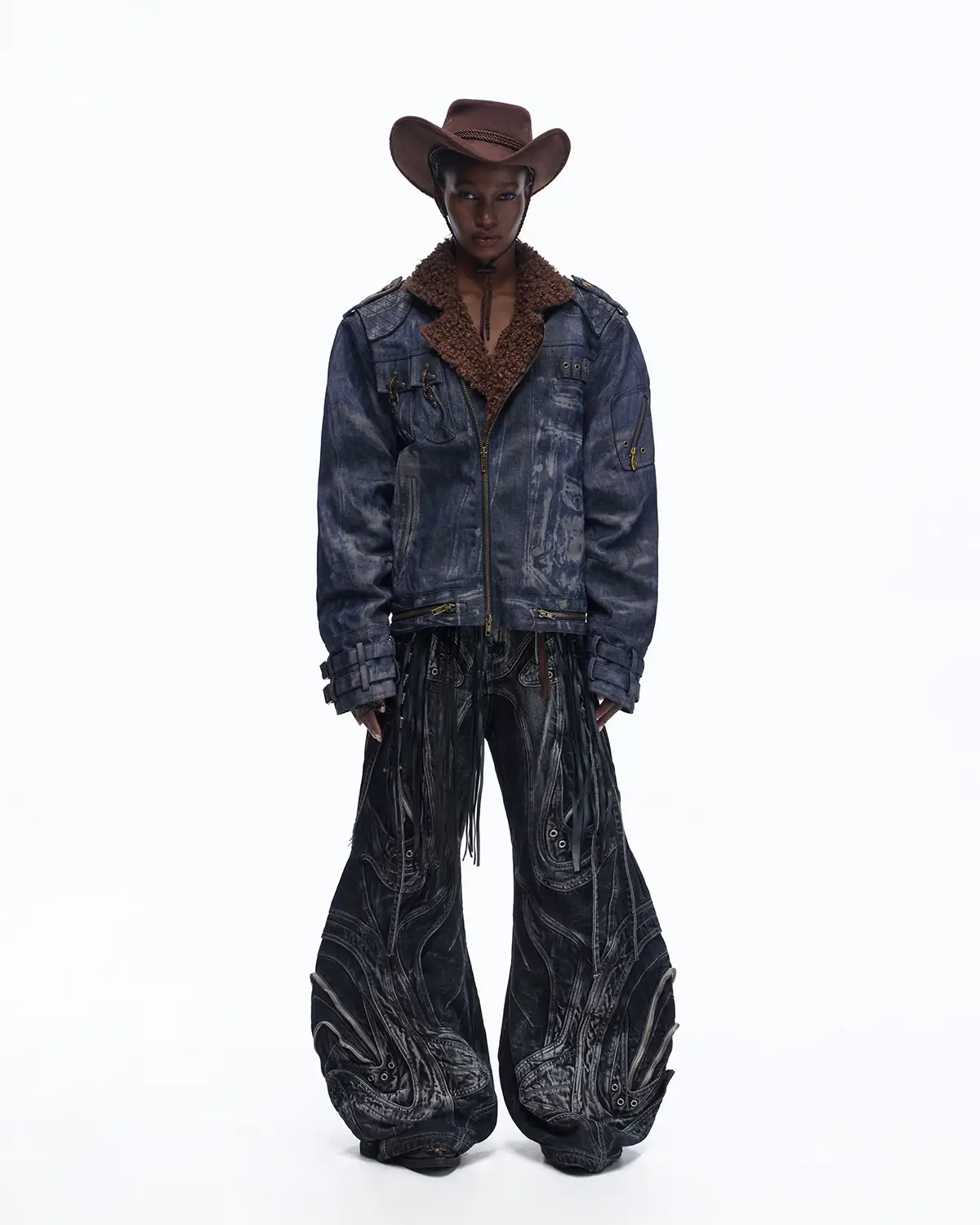 Personsoul Sherpa Lined Raw Denim Jacket