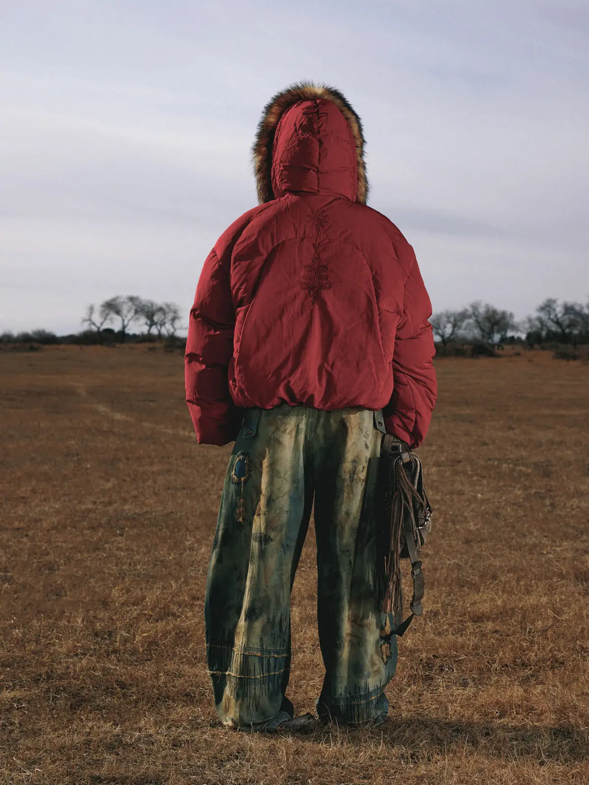 Personsoul Embroidery Fur Collar Down Jacket