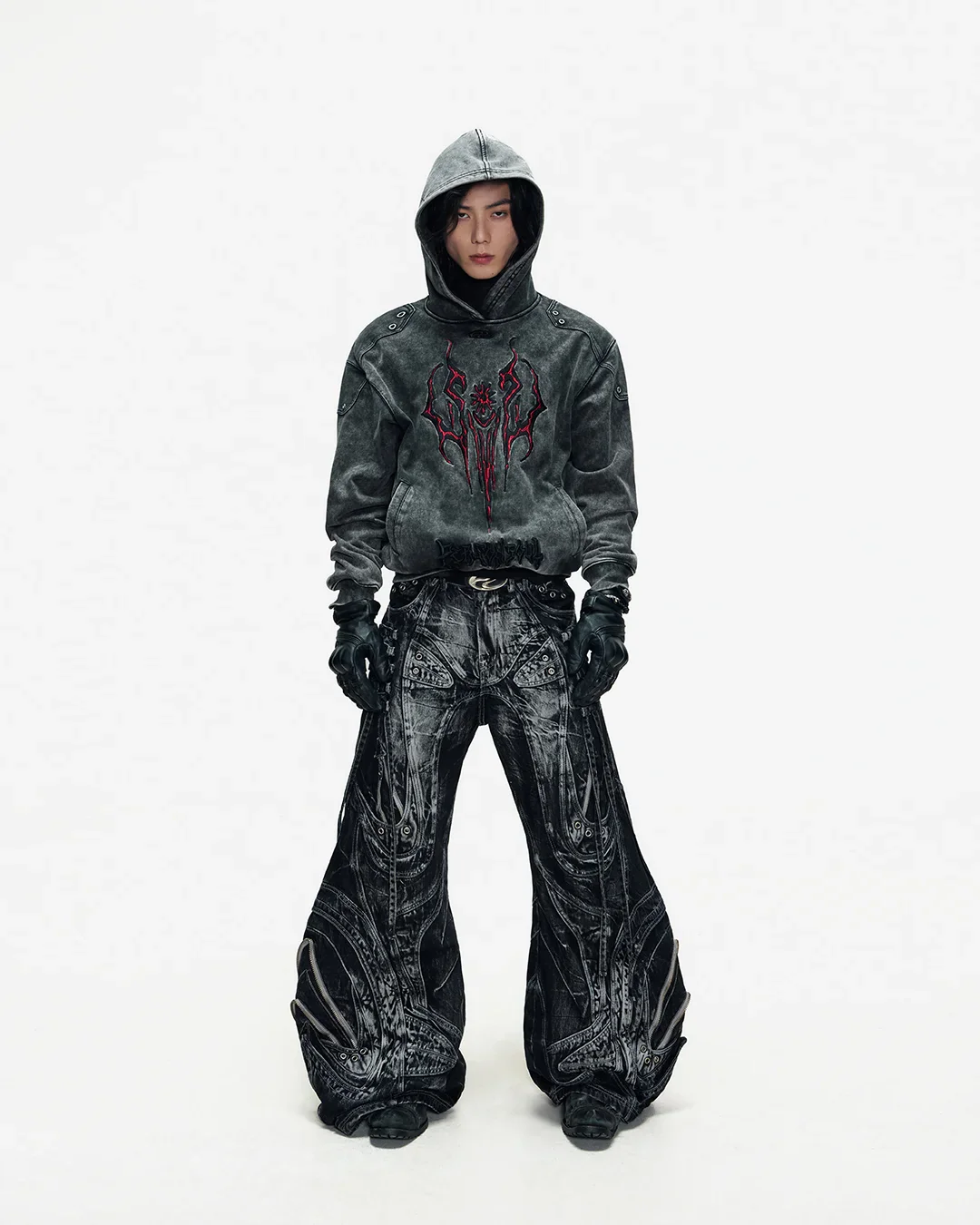 Deconstructed Exaggerated Flared Patchwork Jeans In Black