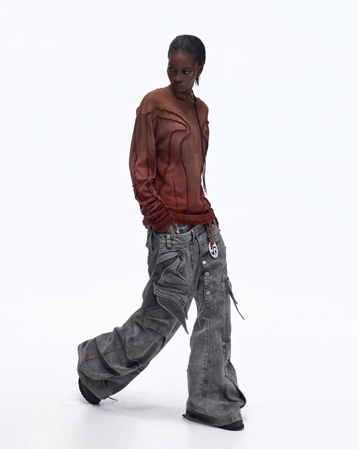 Personsoul Contrast Stitch Long Sleeve Top In Red