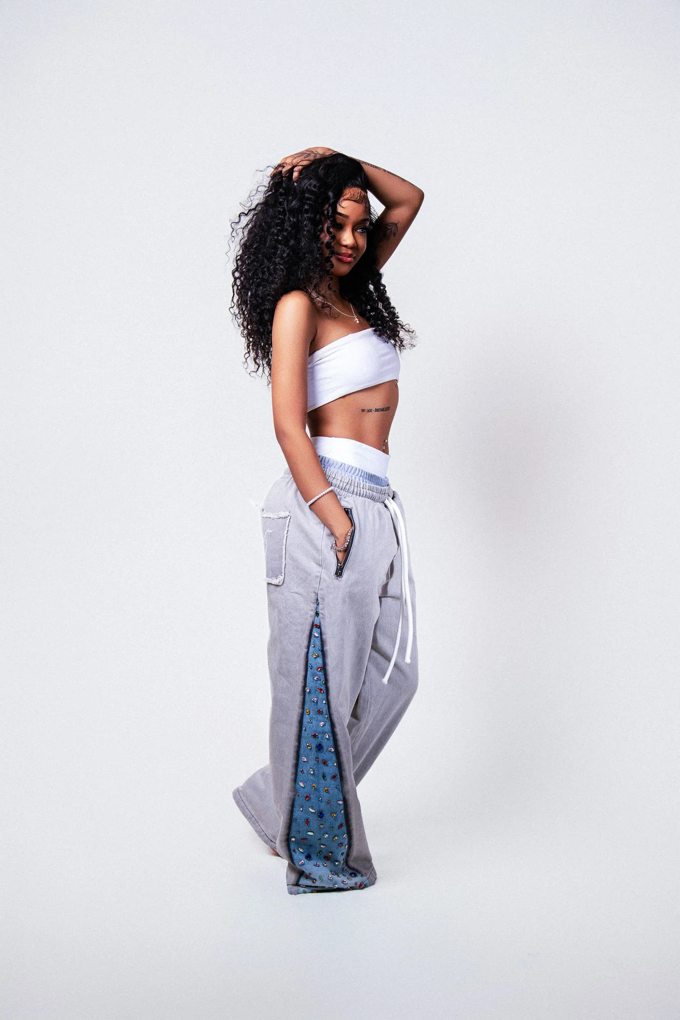 CRYSTAL DOUBLE DENIM PANTS