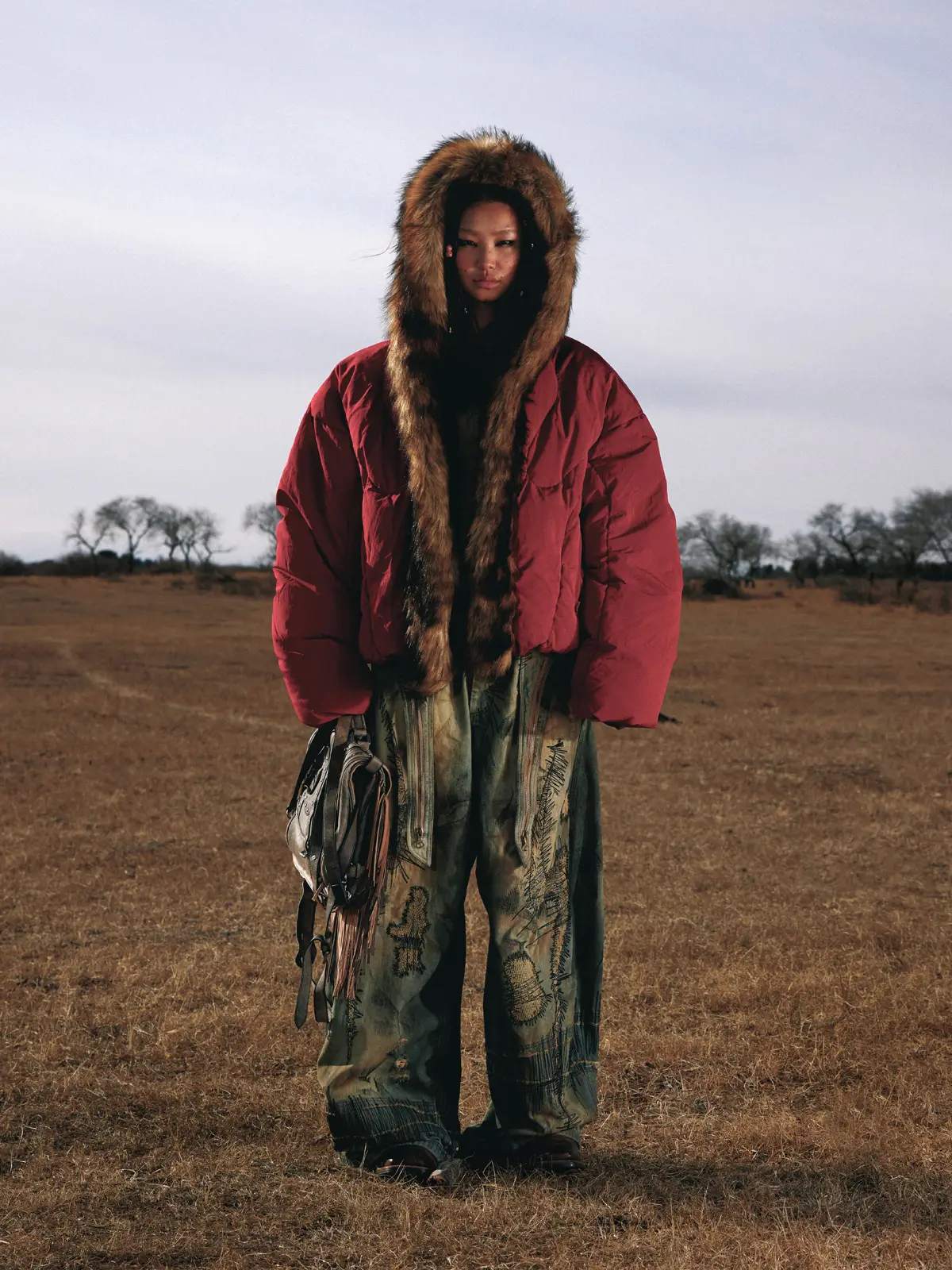 Personsoul Embroidery Fur Collar Down Jacket