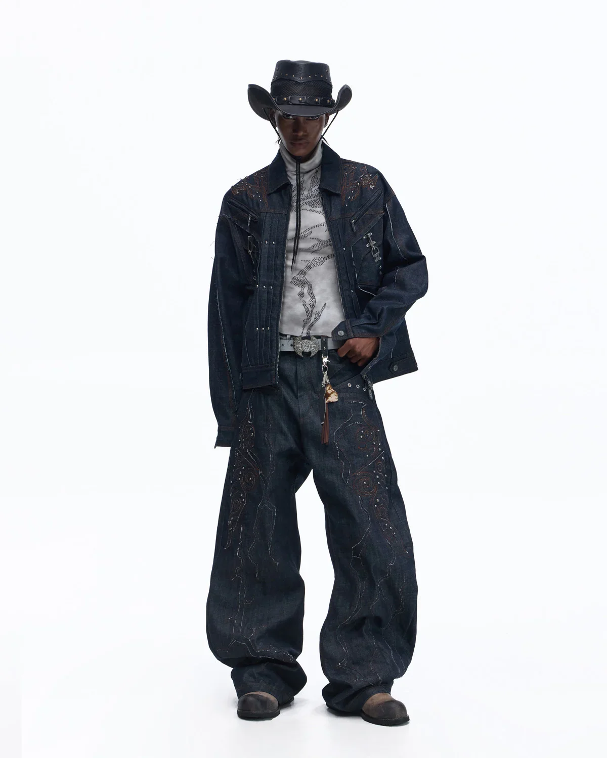 Personsoul Raw Denim Patch Embroidered Jacket