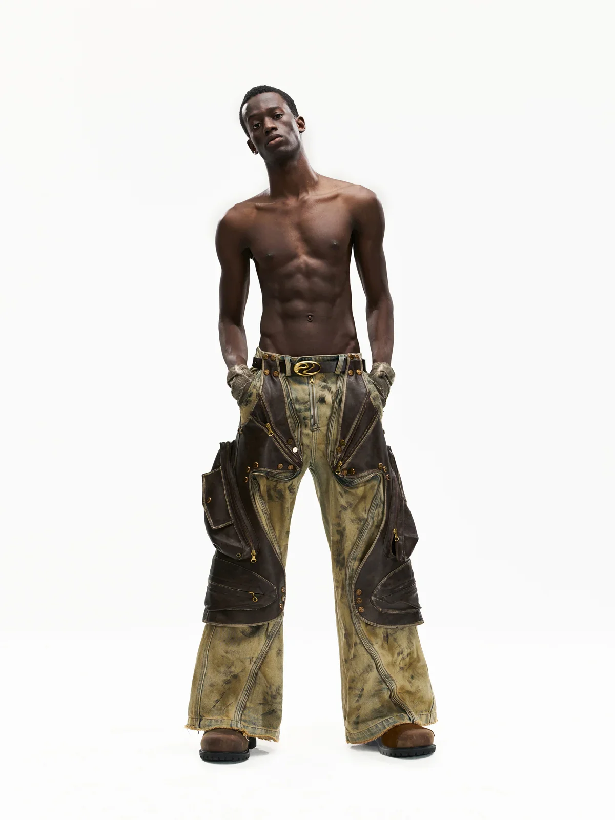 Personsoul Western Dunes Leather Panel Jeans