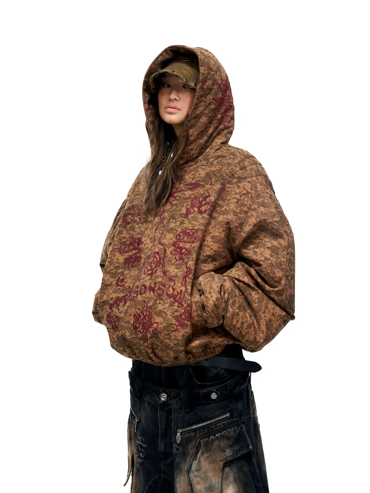 Personsoul Camouflage Totem Cotton Hoodie