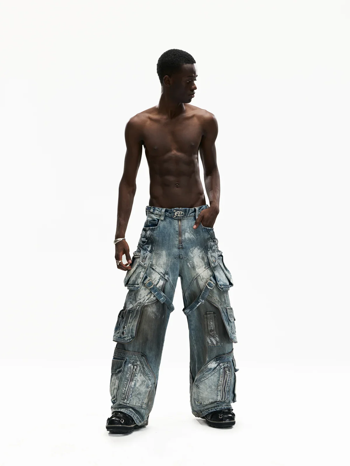 Personsoul White Stain Graffiti Cargo Pants