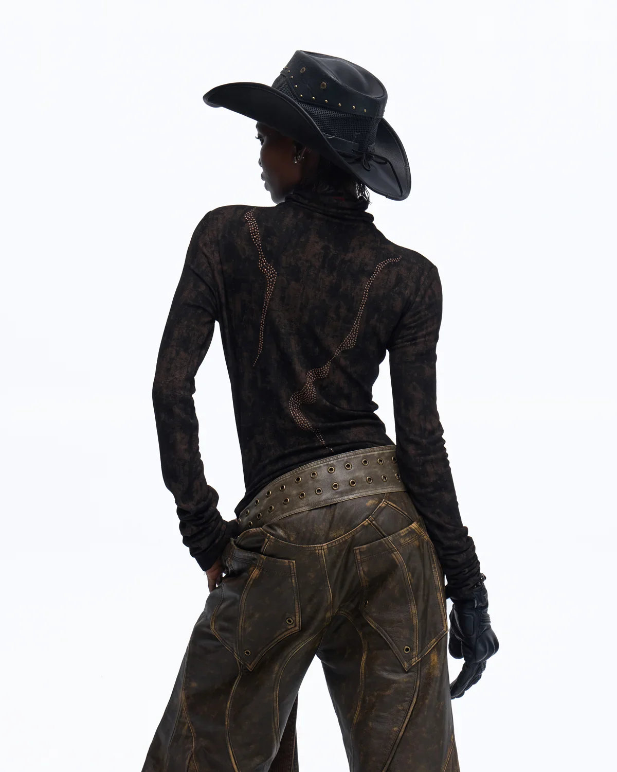 Personsoul Metallic Crystal-Lightning Long Sleeve Tee In Black