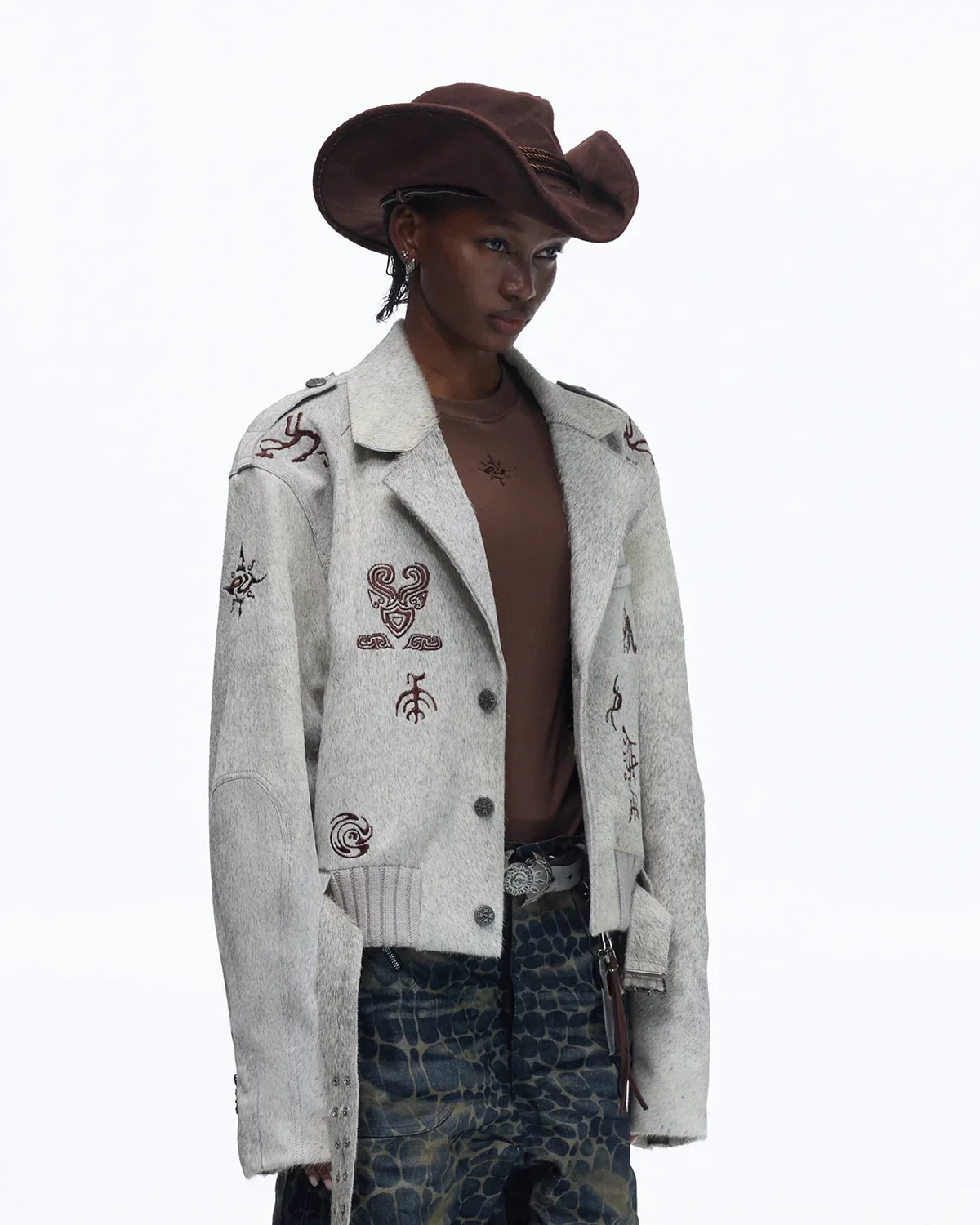 Personsoul Horse-Embroidered Leather Notch Collar Blazer(Limited 100 pieces)