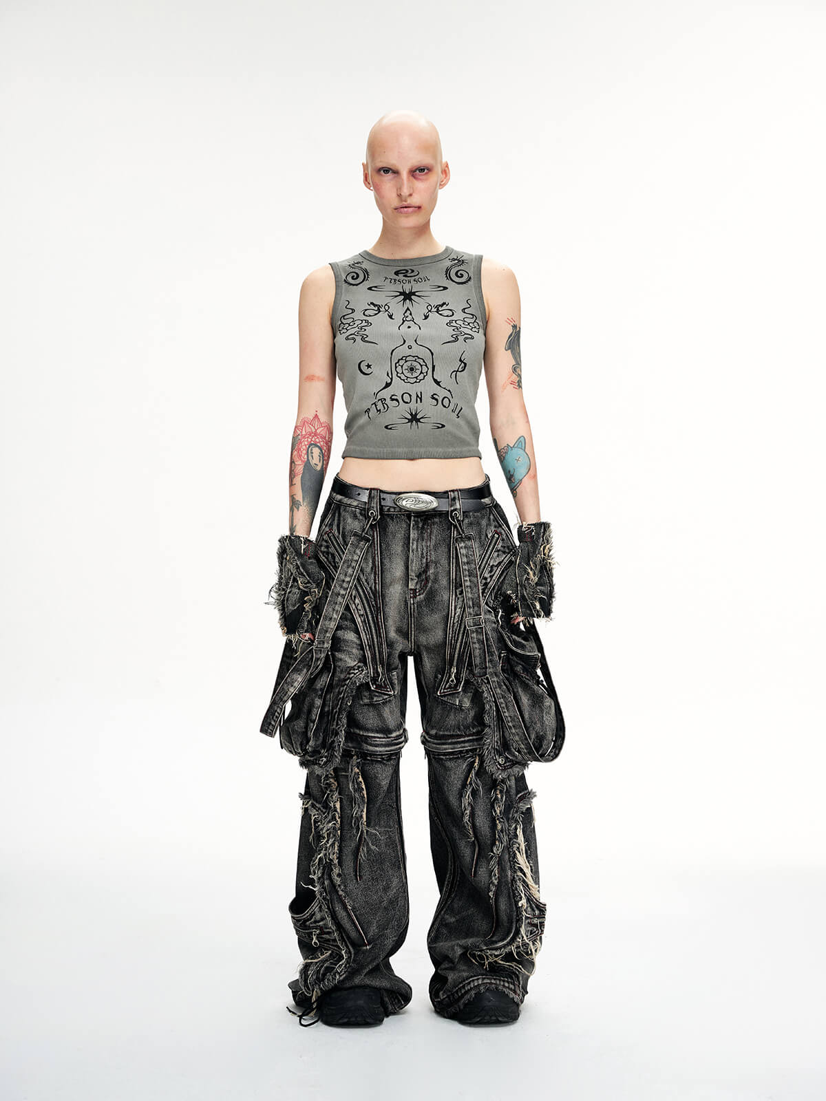 Personsoul Black Detachable Denim Overalls