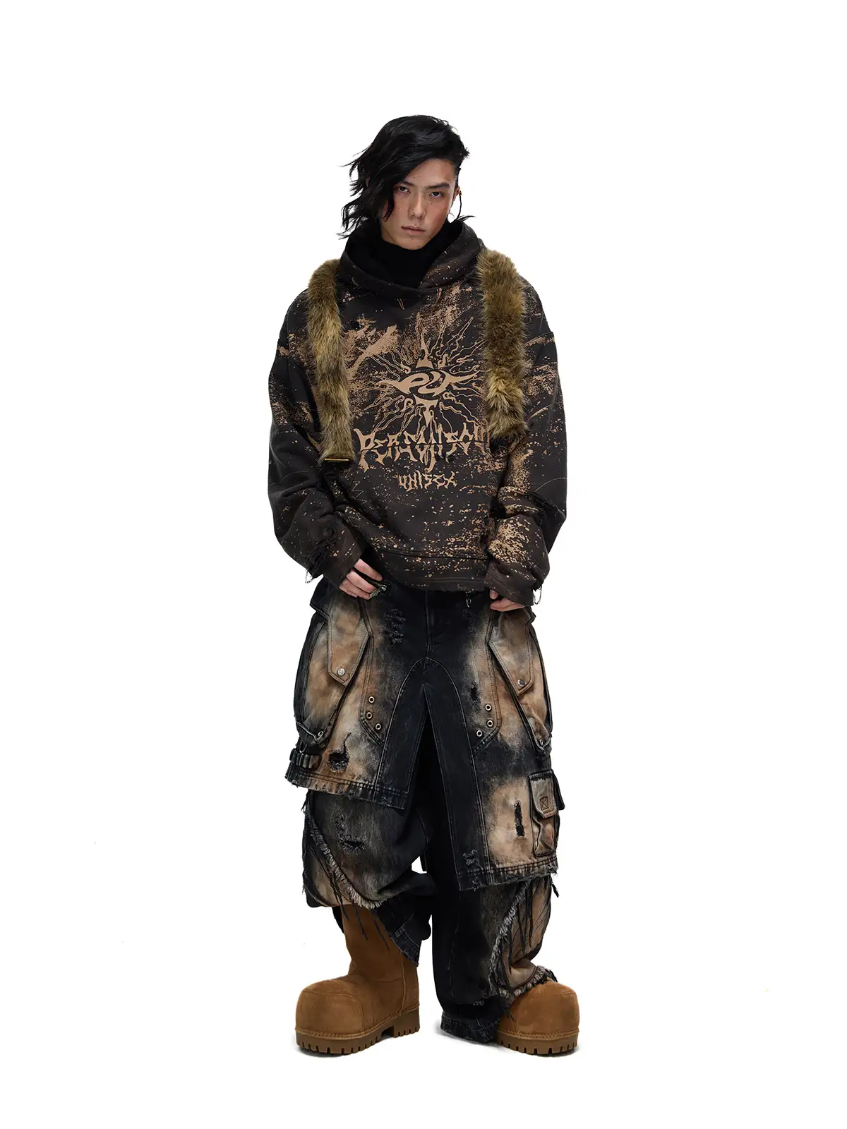 Personsoul Armor Faux Skirt Mud Dye Cargo Pants(limited)