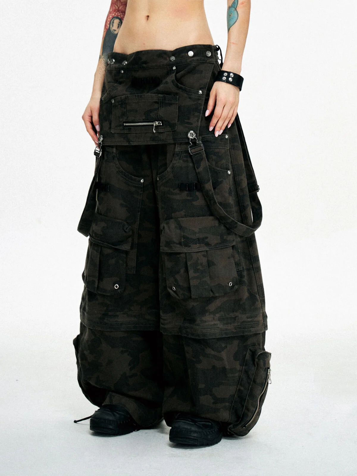Personsoul Brown Camo Overalls with Zip-Off Legs