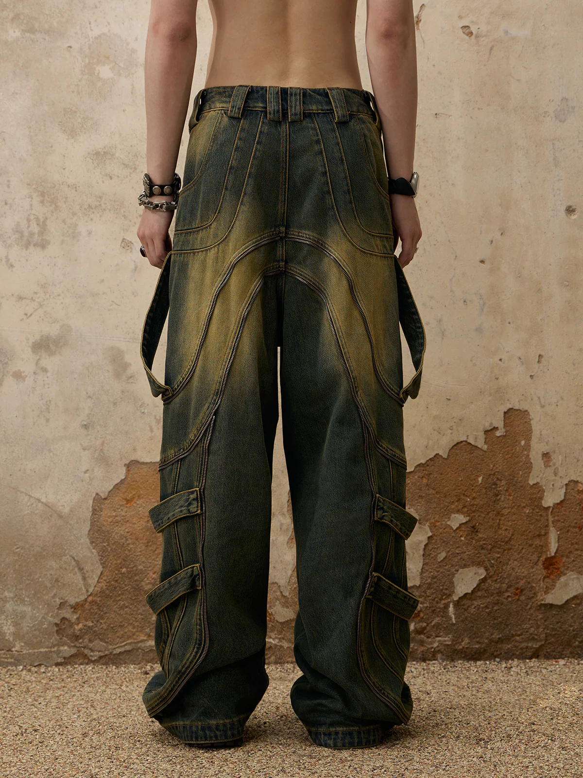 Personsoul Flower Fade Wash Denim Jeans