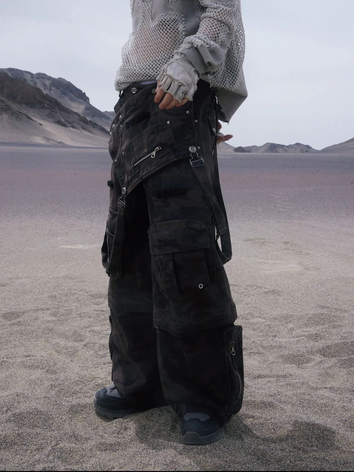 Personsoul Brown Camo Overalls with Zip-Off Legs