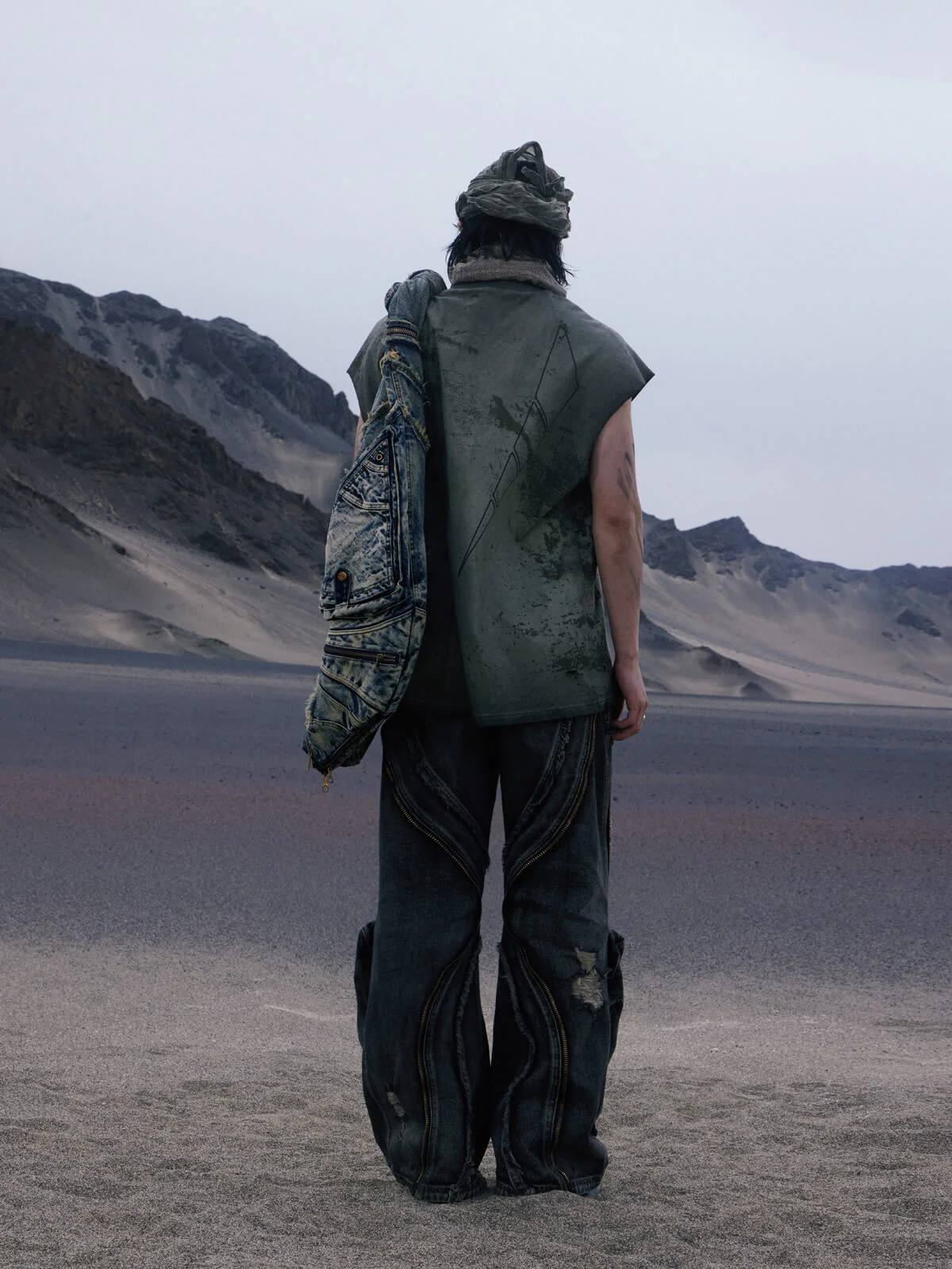 Personsoul Dirty Ripped Denim Baggy Jeans