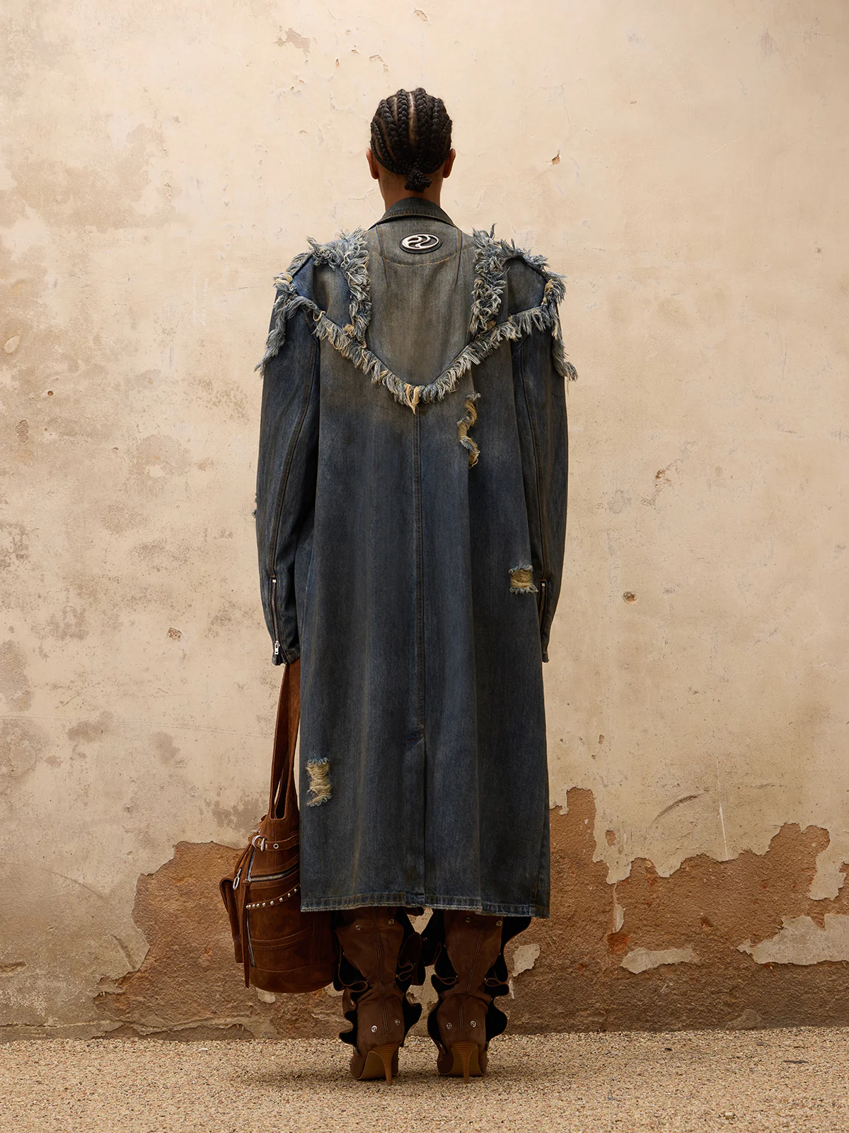 Personsoul Dirty Trench Denim Coat