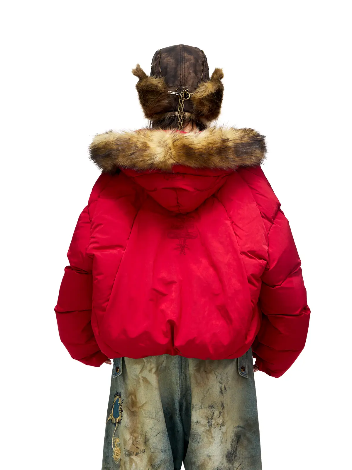 Personsoul Embroidery Fur Collar Down Jacket