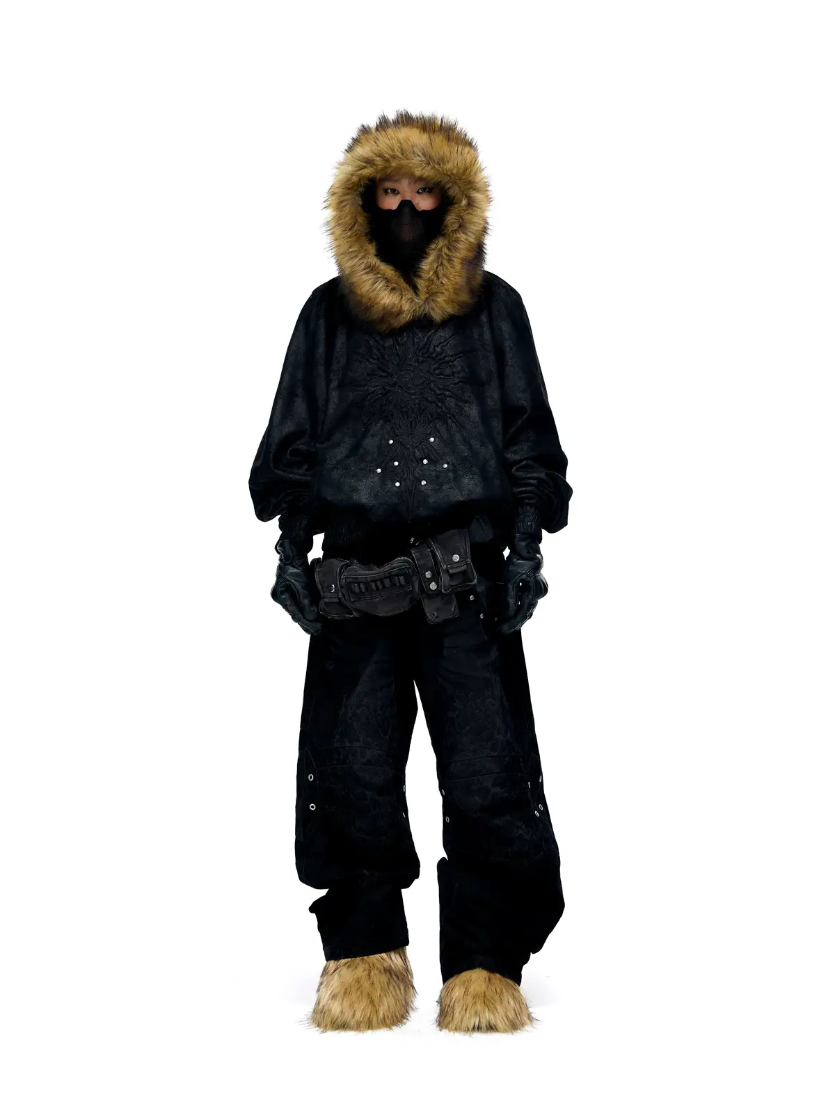 Personsoul Sun Totem Fur Collar Hoodie