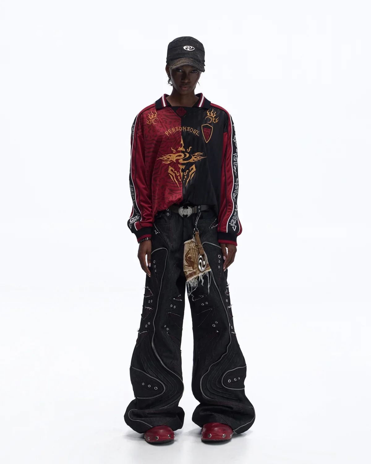 Personsoul Tribal-Animal Print Patchwork Shirt In Red