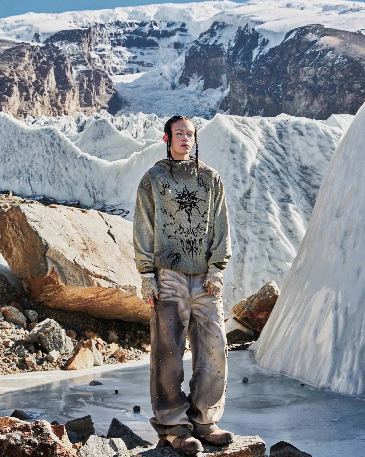 Personsoul Solar Totem Textured Plaid Hooded Sweatshirt