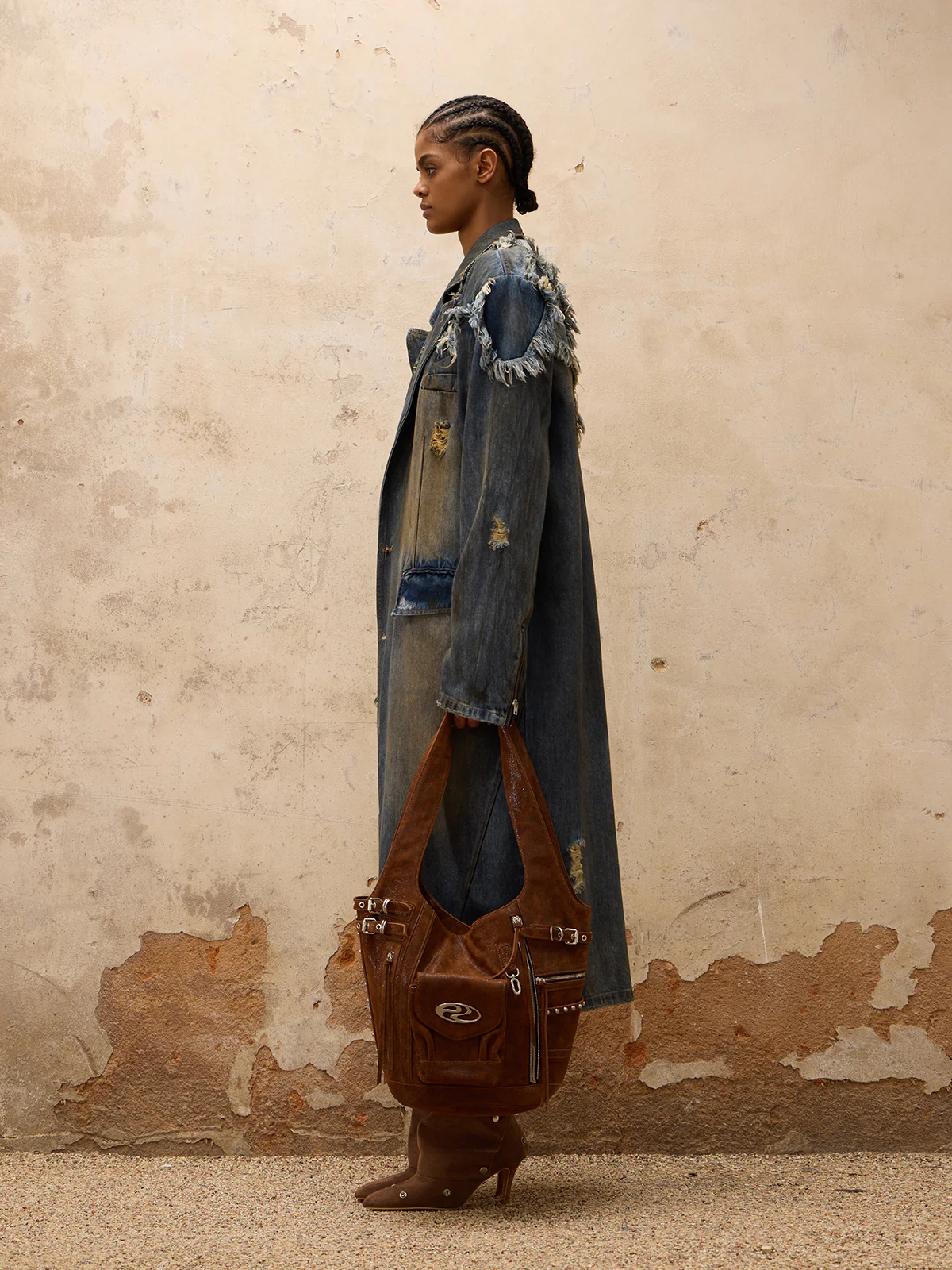 Personsoul Dirty Trench Denim Coat