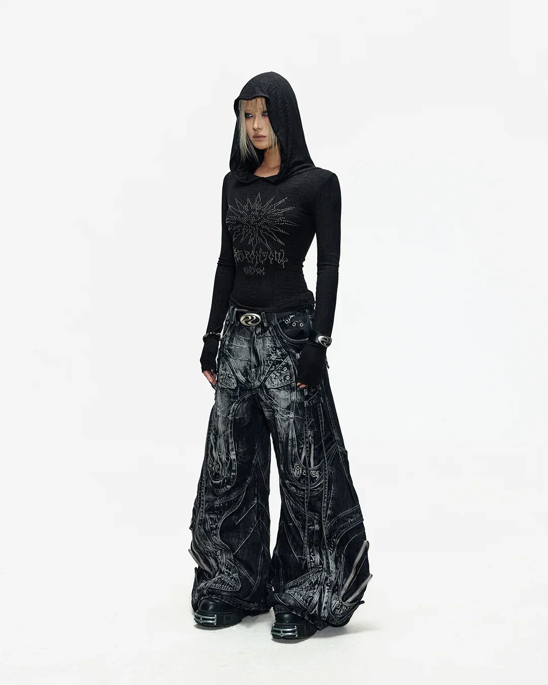 Deconstructed Exaggerated Flared Patchwork Jeans In Black