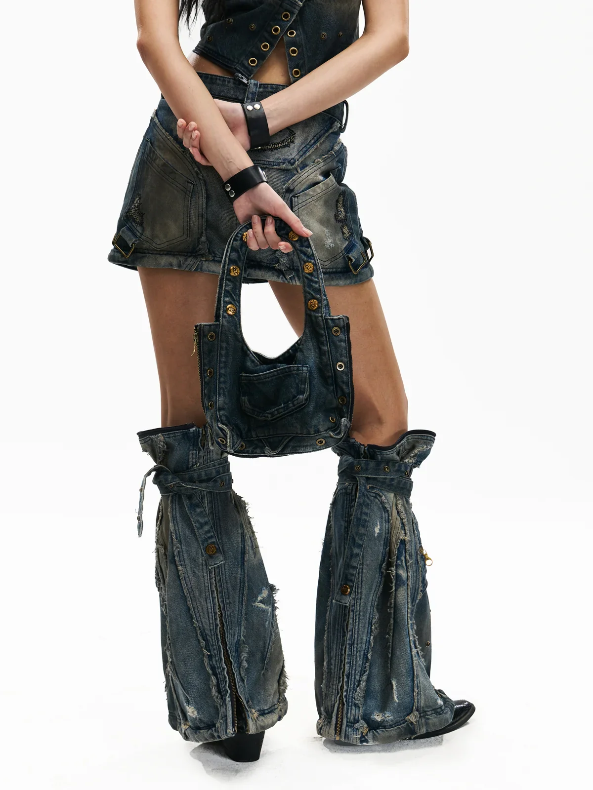 Personsoul Detachable Denim Cargo Skirt (6 in 1)